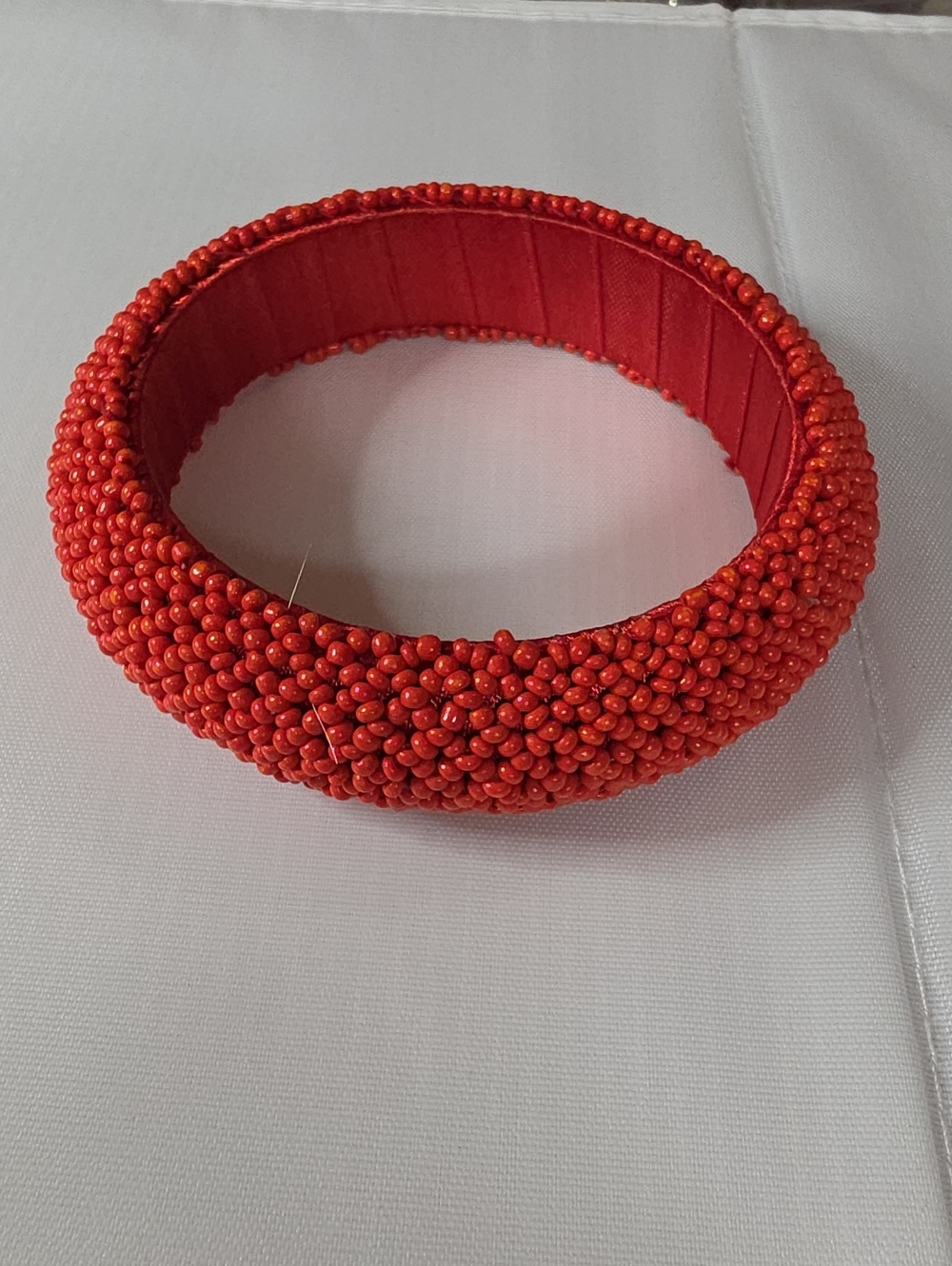 Red Beaded Women's Bangle Bracelet